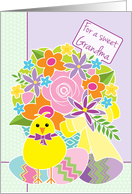 Grandma Grandmother Happy Easter Cute Yellow Chick Flowers and Eggs card