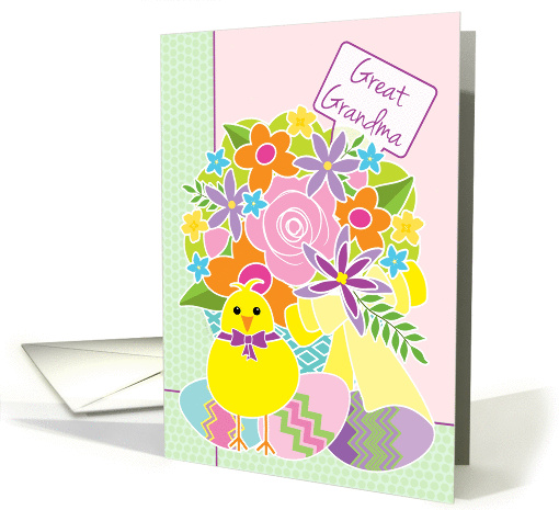 Great Grandma Happy Easter Cute Yellow Chick Flowers and Eggs card