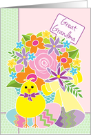 Great Grandma Happy Easter Cute Yellow Chick Flowers and Eggs card