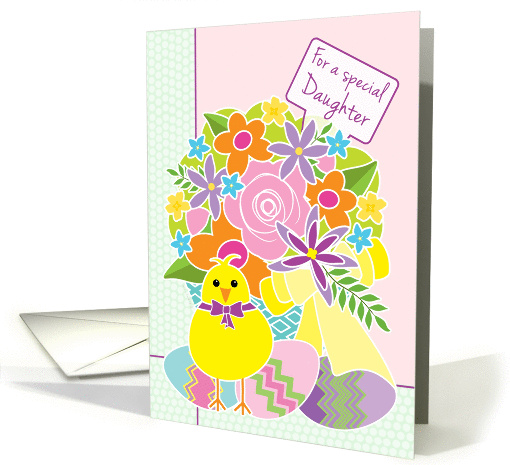Daughter Happy Easter Yellow Chick and Basket of Spring Flowers card