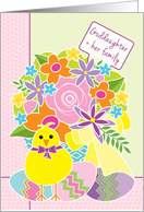 Goddaughter and Her Family Happy Easter Yellow Chick Basket of Flowers card