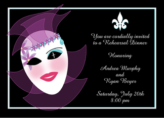 Rehearsal Dinner Invitation New Orleans French Quarter Mardi Gras Mask