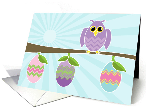 Purple Easter Owl on a Tree Branch with Decorated Chevron... (1055279)