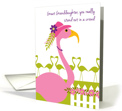 Great Granddaughter Mother's Day Fun Pink Flamingo Wearing a Hat card