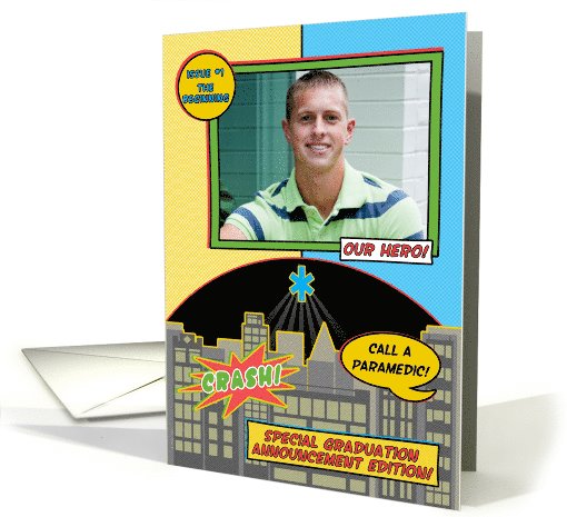 Paramedic EMT Graduation Photo Announcement Fun Comic Book Style card