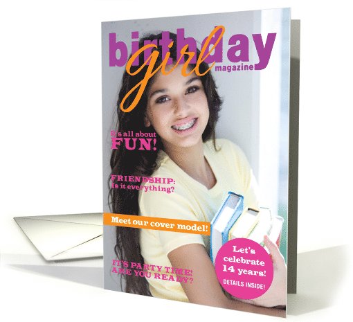 14 Girls Birthday Party Photo Invitations Glossy Magazine... (1058481)