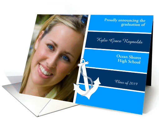 High School Graduation Photo Announcements Anchor Nautical Blue card