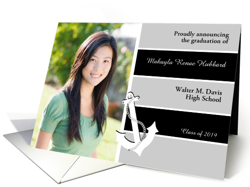 High School Graduation Photo Announcements Anchor Nautical Black card