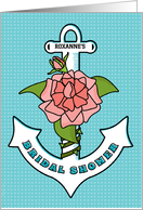 Bridal Shower Invitation Customizable Name Anchor and Peach Rose Aqua card
