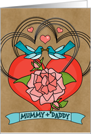 Mummy Daddy Happy Anniversary Bluebirds Roses Hearts on Kraft Look card