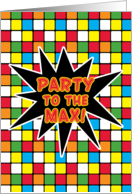 Party to the Max 80s Theme Invitation with Colorful Puzzle Squares Design card