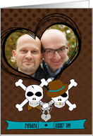 Gay Men Wedding Announcement Photo Card Skull Crossbones Brown Teal card