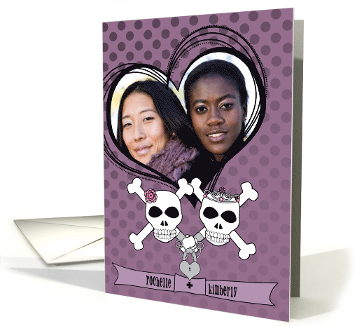 Lesbian Wedding Announcement Photo Card Skull Crossbones... (1130642)