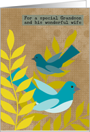 Grandson and Wife Rosh Hashanah Bluebirds and Leaves Scrapbook Look card