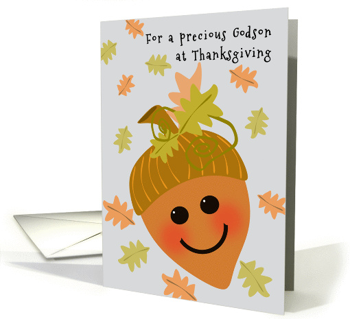 Godson First Thanksgiving Cute Acorn and Falling Oak Leaves card