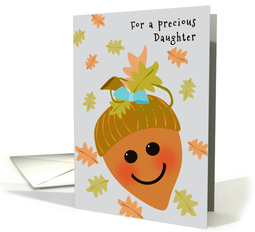 Daughter First Thanksgiving Cute Acorn and Falling Oak Leaves card