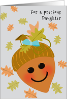Daughter First Thanksgiving Cute Acorn and Falling Oak Leaves card