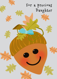 Daughter First Thanksgiving Cute Acorn and Falling Oak Leaves