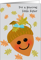 Baby Sister First Thanksgiving Cute Acorn Falling Oak Leaves card