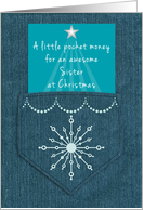 Sister Christmas Money Enclosed Denim Pocket Blue Jeans Look card