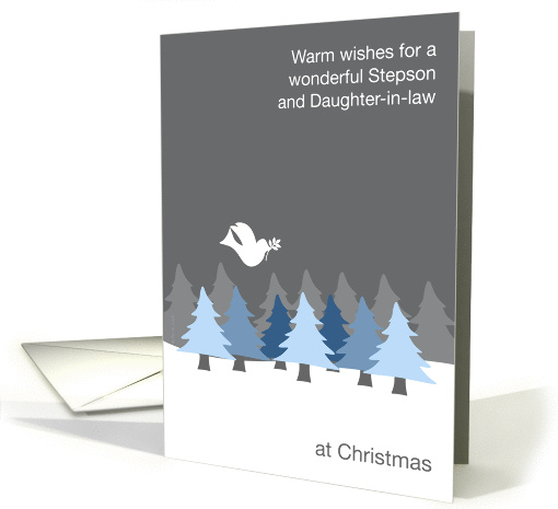 Stepson and Daughter-in-law Christmas Peace Dove and Blue Trees card