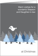 Stepson and Daughter-in-law Christmas Peace Dove and Blue Trees card