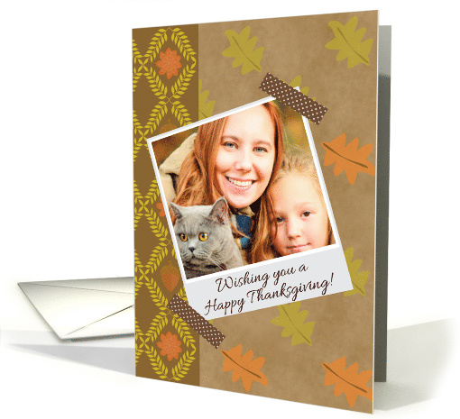 Thanksgiving Photo Card Autumn Leaves and Flowers Scrapbook Look card