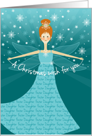 Foster Daughter Christmas Wish Fairy with Red Hair on Aqua and Blue card