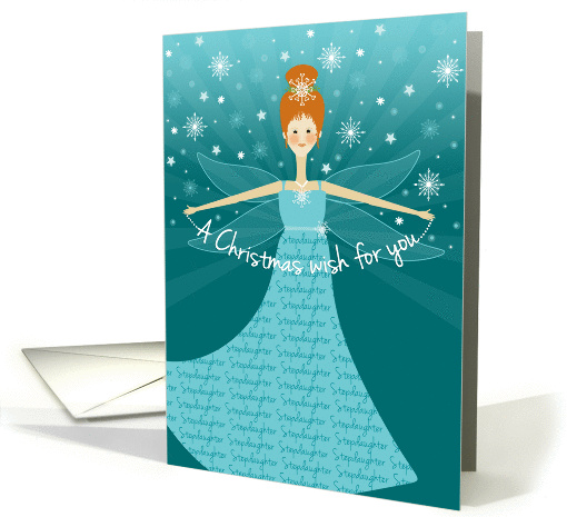 Stepdaughter Christmas Wish Fairy with Red Hair on Aqua and Blue card