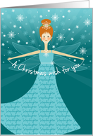 Stepdaughter Christmas Wish Fairy with Red Hair on Aqua and Blue card