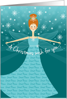 Great Niece Christmas Wish Fairy with Red Hair on Aqua and Blue card