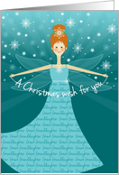 Great Granddaughter Christmas Wish Fairy with Red Hair Aqua and Blue card