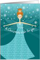 Goddaughter Christmas Wish Fairy with Red Hair on Aqua and Blue card