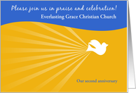 Church Anniversary Invitations Dove on Blue and Yellow Customize Text card