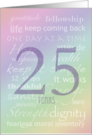 Addiction Recovery 25 Years Anniversary Rainbow Text card