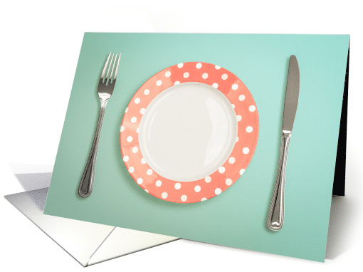 Friendsgiving Invitation Orange and Aqua Plate Retro Look card