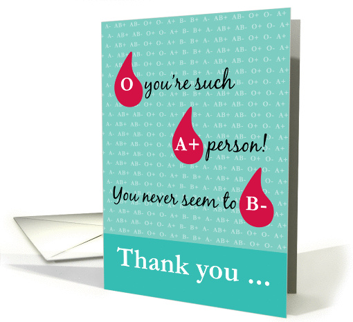 Phlebotomist Thank You Funny Blood Types or Groups Red Drops card