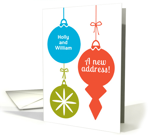 Fun Christmas New Address Announcement Add Names Retro Ornaments card