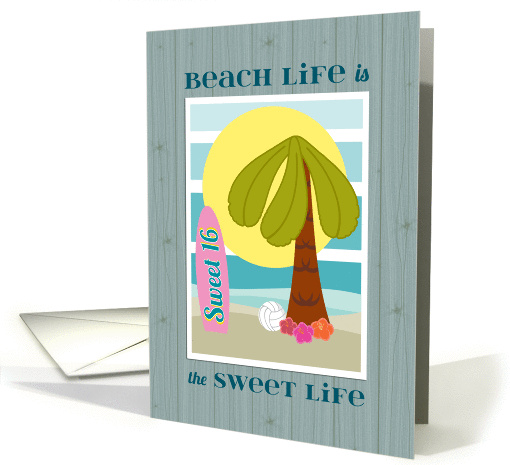 Granddaughter Sweet 16 Birthday Beach Surfboard Palm Tree Scene card