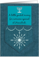 Hanukkah Money Enclosed Cute Denim Jeans Pocket Look with Menorah card