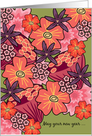 Happy New Year Blooming Flower Garden Orange Burgundy and Green card