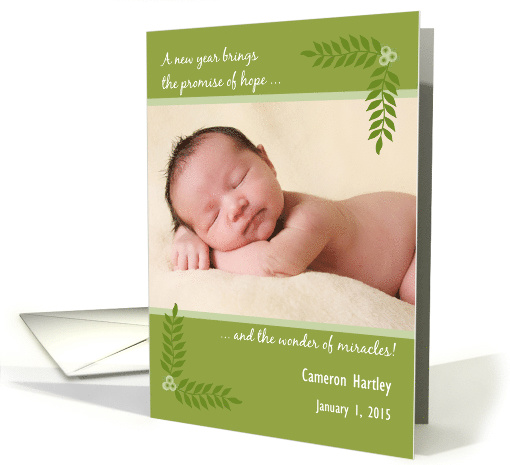 New Baby Birth Announcement Happy New Year Green Leaves... (1352336)