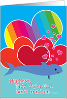 Nephew Valentine Funny Cute with Porpoise Bad Pun Hearts and Rainbow card