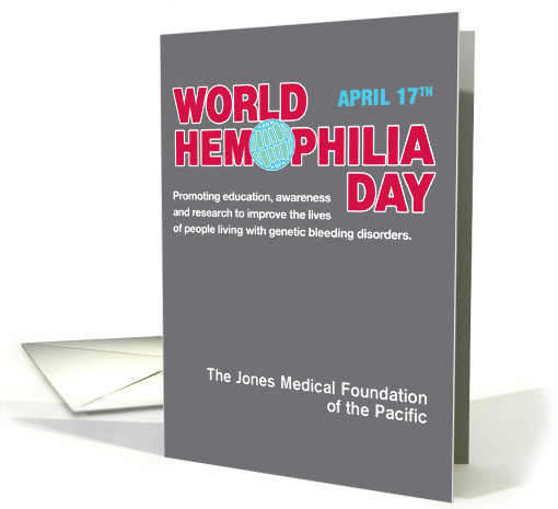 World Hemophilia Day with Globe Customizable Text Red on Gray card