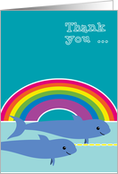 Thank You Swim Coach Cute Porpoises Swimming in Lanes with Rainbow card