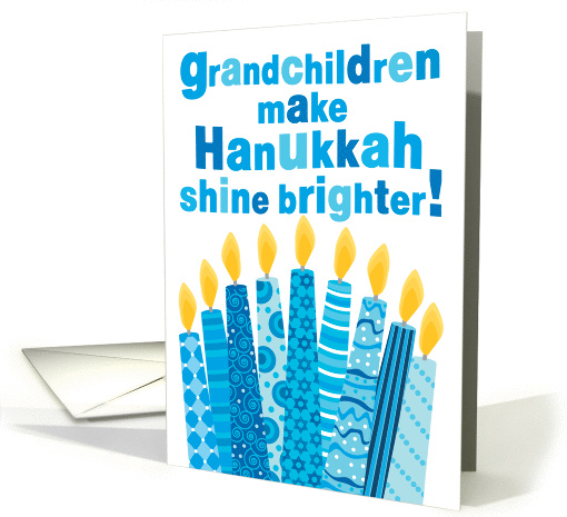 Grandchildren Hanukkah Fun Blue Menorah Candles with Cute... (1408794)