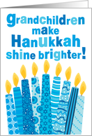 Grandchildren Hanukkah Fun Blue Menorah Candles with Cute Wavy Text card