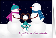 Winter Pregnancy Announcement Expecting Second Baby Snowman Family card
