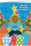 Great Nephew First Christmas Add Name Cute Gingerbread Baby Boy card