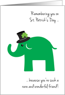 Friend St. Patrick’s Day Fun Green Elephant in a Cute Shamrock Hat card